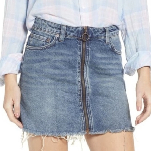 Free People Womens Zip Front Mini Denim Copper Blue Jean Skirts sz 28/4/S - Picture 1 of 9